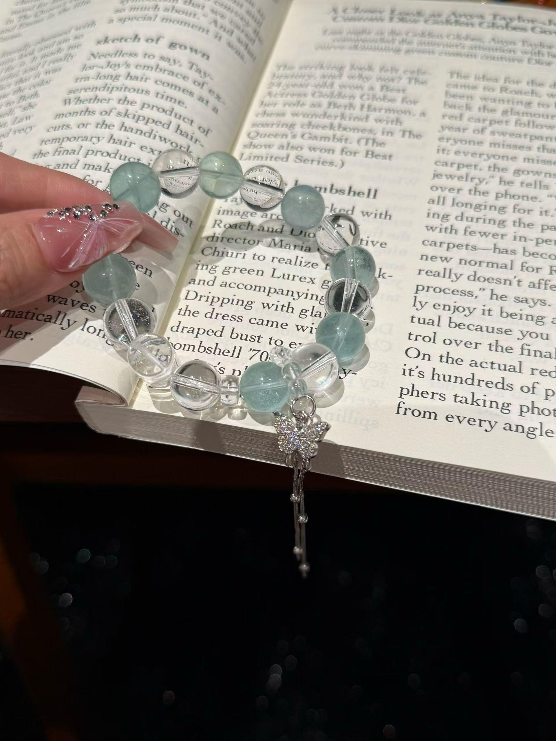 绿莹石白水晶组合招财好人缘水晶手串Green Fluorite & Clear Crystal Bracelet — for wealth attraction and good relationships