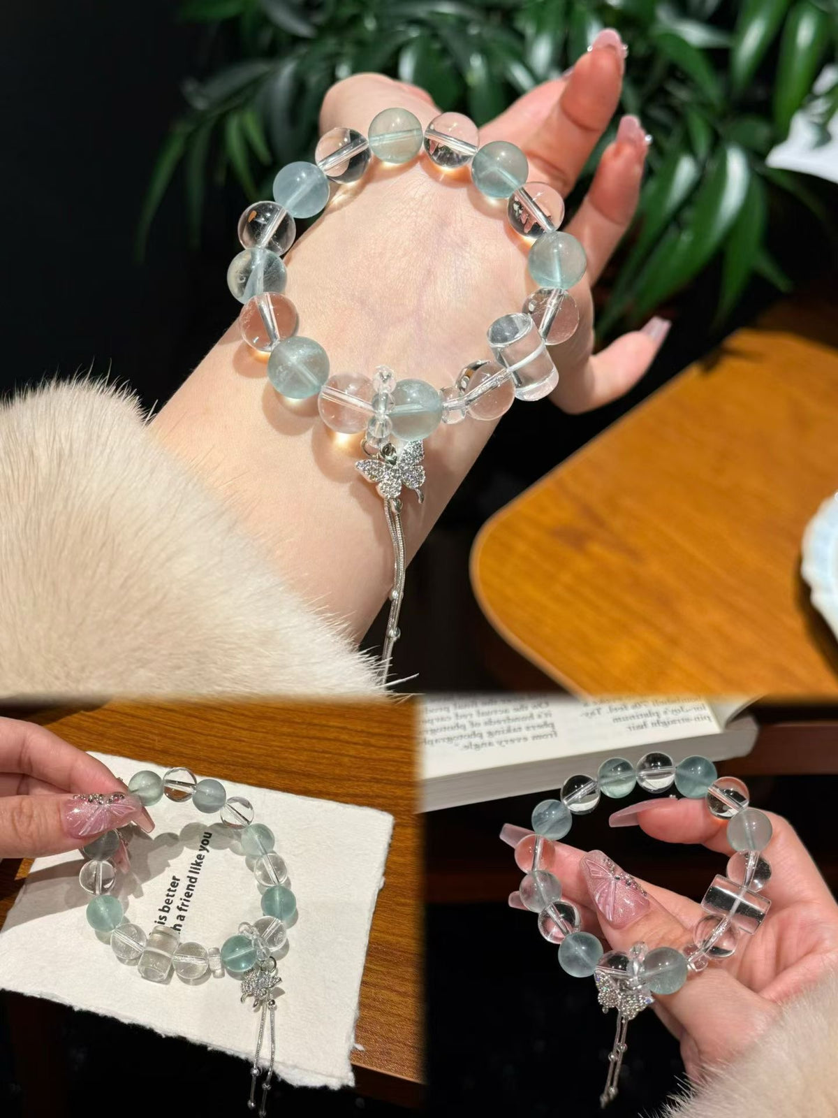 绿莹石白水晶组合招财好人缘水晶手串Green Fluorite & Clear Crystal Bracelet — for wealth attraction and good relationships